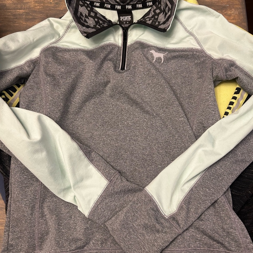 PINK Victoria's Secret Gray and Mint Long Sleeve Top